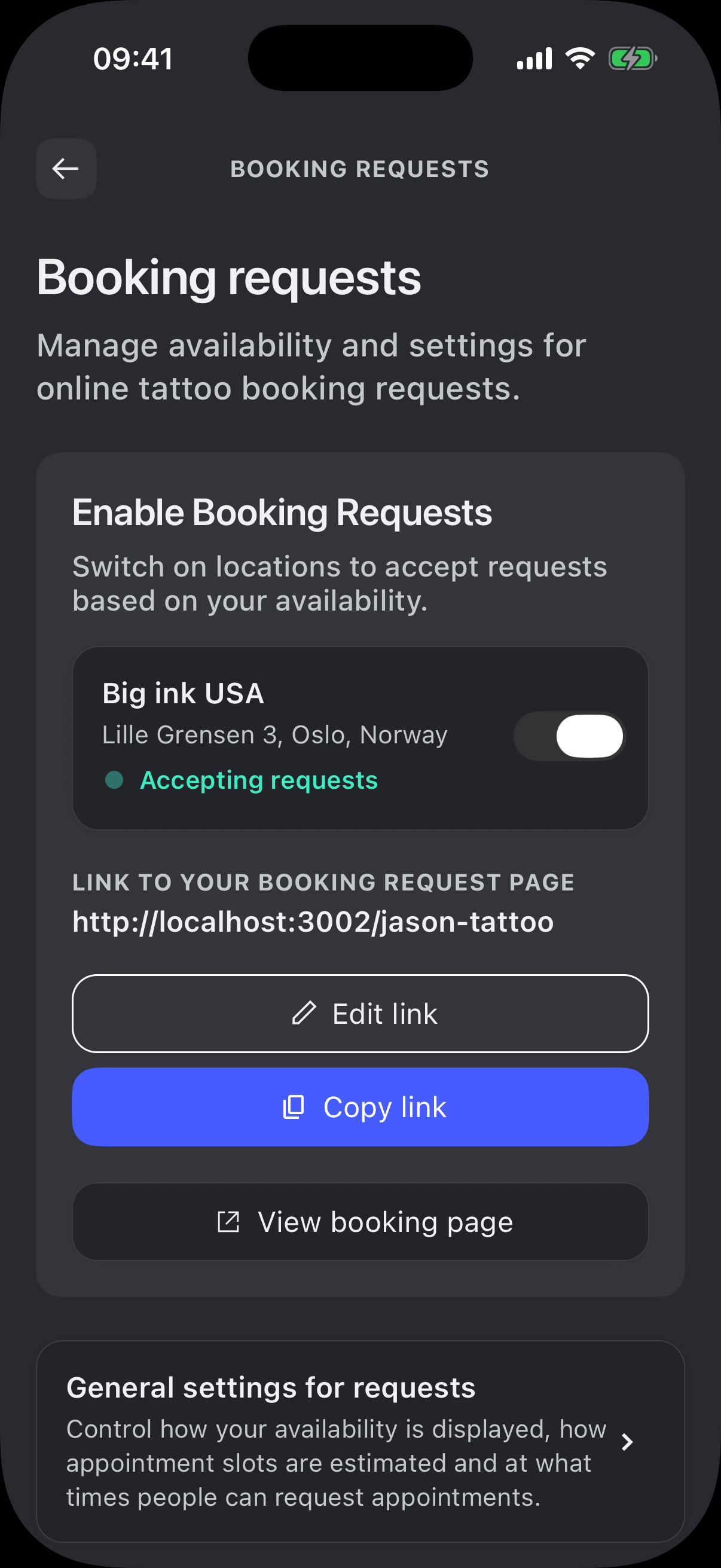 Incoming tattoo requests in the Linework artist app