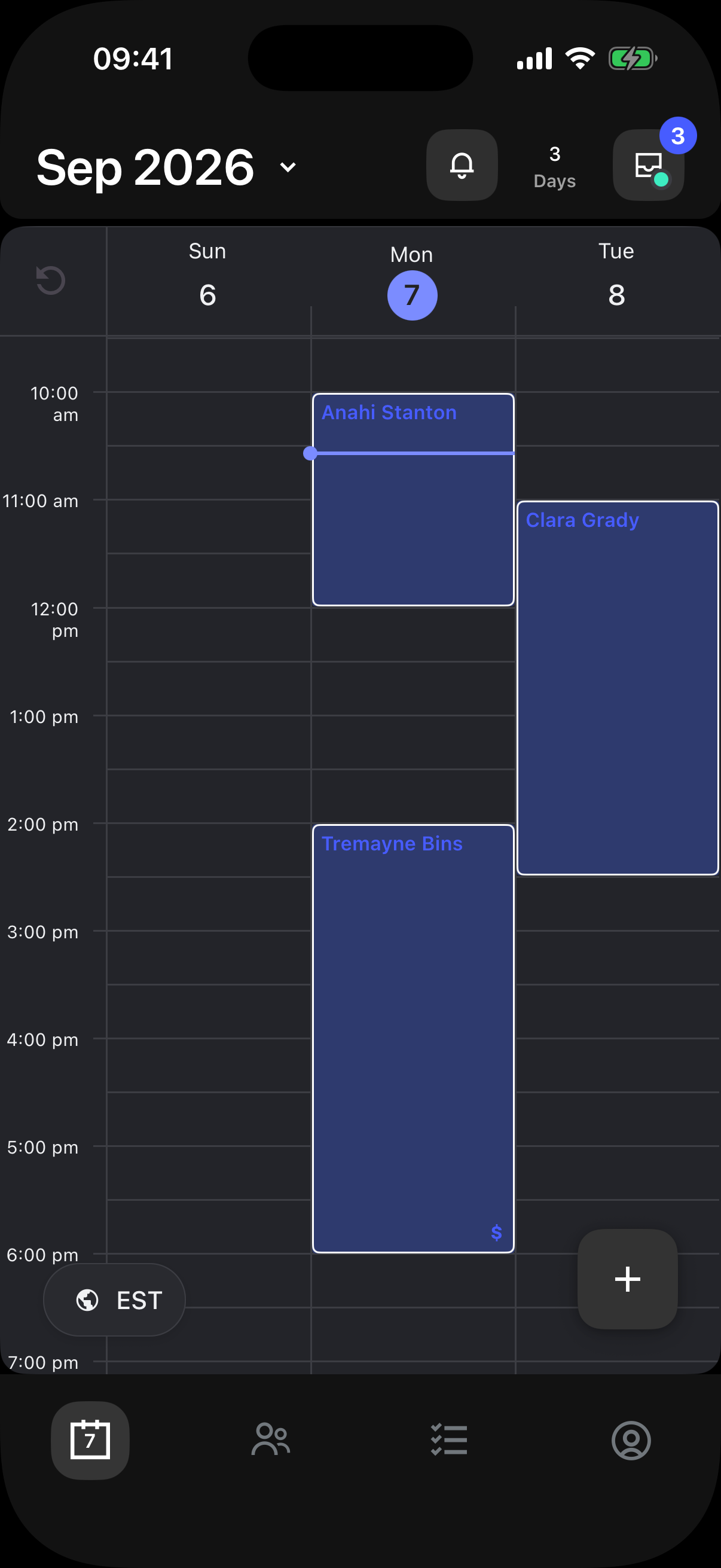 Linework booking calendar in dark mode